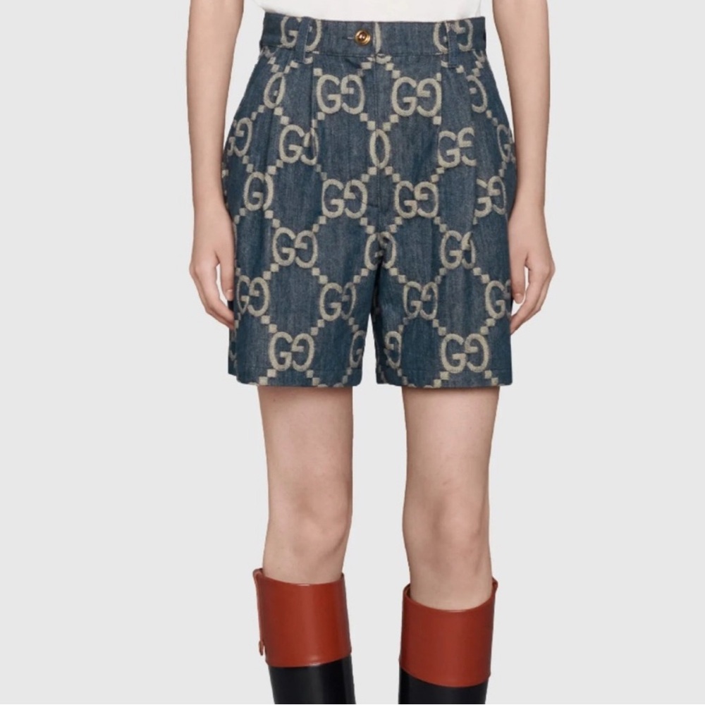 Gucci Aria Jumbo GG Denim Shorts with Ivory GG Pattern